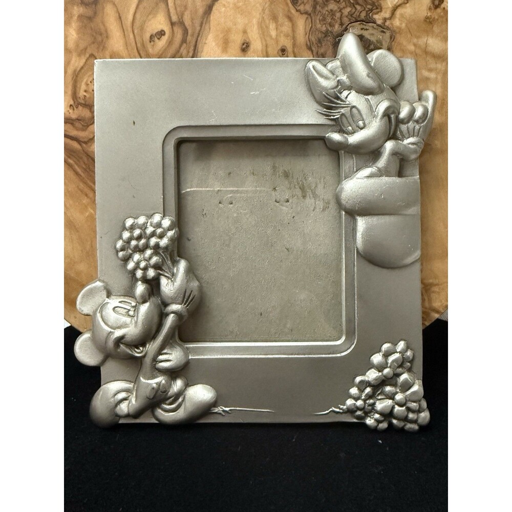 Vintage Disney Hudson Fine Pewter Mickey and Minnie Mouse Photo Frame 3.5 USA